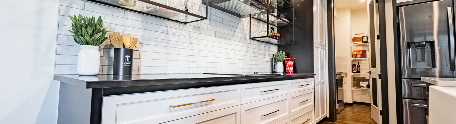 Kitchen in the Callie showhome in the community of Maple Crest in Edmonton, Alberta.