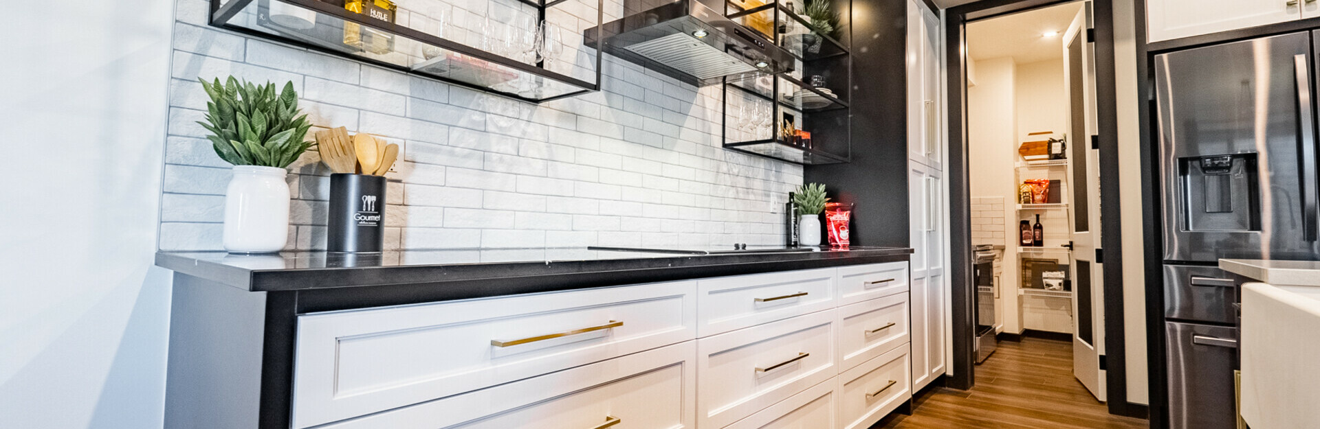 Kitchen in the Callie showhome in the community of Maple Crest in Edmonton, Alberta.